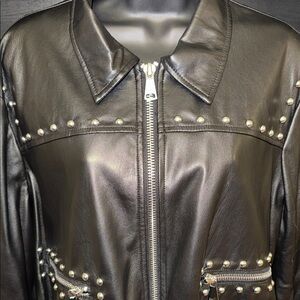 Bebe Studded Black Leather Bomber Jacket
